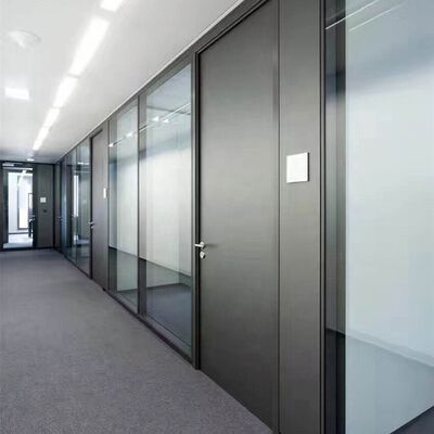 Interior Glass Wall System Room Divider Aluminium Partition Wall with Built-in Door