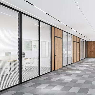 Office Interior Tempered clear Glass Top Partition Wall School Meeting Room Soundproof Glass Office Partition With Blinds